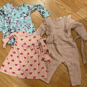 Mixed 18 month clothes. 2 dresses 1 one piece romper.